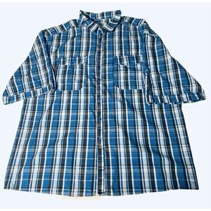Raider Jean Co Shirt Adult 4XL XXXXL Blue Plaid Short Sleeves Button Cotton